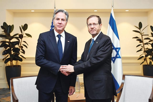  President Isaac Herzog and US Secretary of State Antony Blinken. (photo credit: HAIM ZACH/GPO)