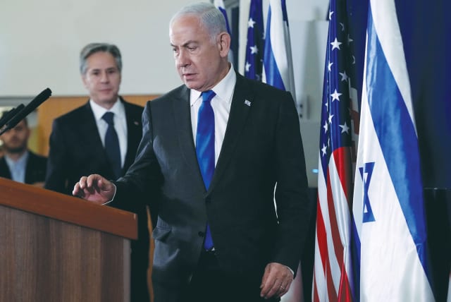  PRIME MINISTER Benjamin Netanyahu and US Secretary of State Antony Blinken in Tel Aviv, in October: Israeli officials know the diplomatic clock regarding the Gaza operation is running out, says the writer.  (photo credit: Jacquelyn Martin/Reuters)