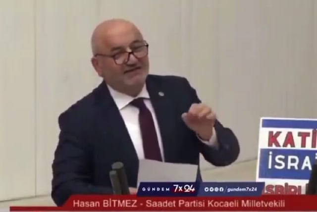  Hasan Bitmez, who had a heart attack seconds after saying that Allah will destroy Israel. (photo credit: screenshot)