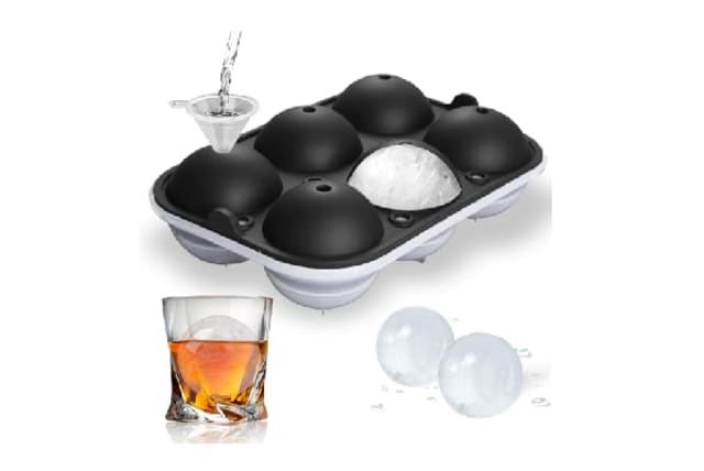 Ice Cube Tray, Large Square Ice Tray and Sphere Ice Ball Maker with Lid,  Funnel for Whiskey, Reusable and BPA Free (Silicone Ice Cube Molds Set of 2)