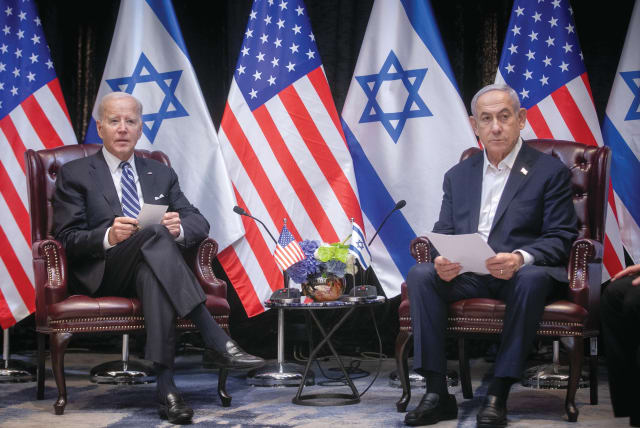  PRIME MINISTER Benjamin Netanyahu meets with US President Joe Biden in Tel Aviv, in October (photo credit: MIRIAM ALSTER/FLASH90)
