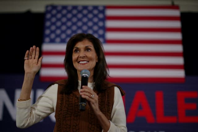  Republican presidential candidate and former U.S. Ambassador to the United Nations Nikki Haley speaks at a campaign town hall in Atkinson, New Hampshire, U.S., December 14, 2023. (photo credit: REUTERS/BRIAN SNYDER)
