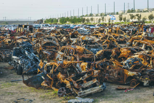  CARS DESTROYED by Hamas in its massacre in southern Israel on October 7: Hamas only beat Hezbollah to the punch, warns the writer.  (photo credit: YOSSI ZAMIR/FLASH90)