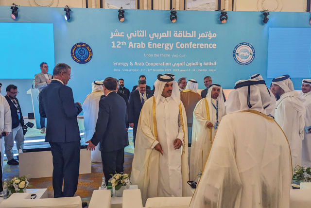  OFFICIALS, INCLUDING energy ministers of several Arab countries, attend the 12th Arab Energy Conference in Doha, Qatar, last month. The war with Hamas in Gaza is the first in the Middle East that has not led to a rise in the price of oil.  (photo credit: Yousef Saba/Reuters)