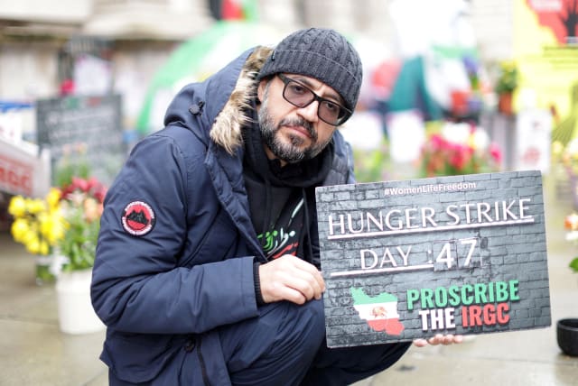  British-Iranian journalist and human rights activist, Vahid Beheshti sits outside Britain's Foreign Office in London, Britain April 10, 2023.