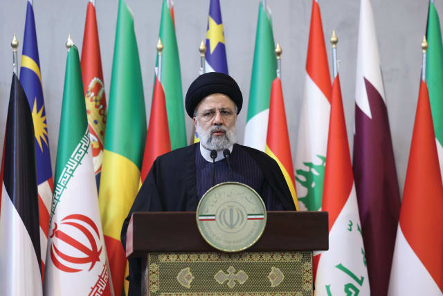 IRANIAN PRESIDENT Ebrahim Raisi attends the Tehran International Conference on Palestine, in Tehran, last month. (photo credit: WEST ASIA NEWS AGENCY/REUTERS)