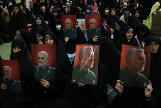  People attend a ceremony commemorating the death of late Iranian General Qassem Soleimani, in Tehran, Iran, January 3, 2024. (photo credit: MAJID ASGARIPOUR/WANA (WEST ASIA NEWS AGENCY) VIA REUTERS)
