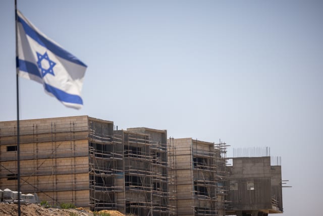  A construction site for new housing in the Jewish settlement of Shiloh, in the West Bank, on June 21, 2023.  (photo credit: YONATAN SINDEL/FLASH90)