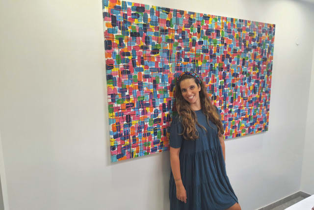  IN FRONT of ‘Pixels of Love.’ (photo credit: Courtesy Sandra Gross)