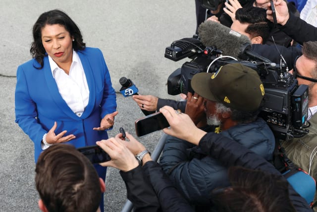  SAN FRANCISCO Mayor London Breed now has the opportunity to do the right thing by vetoing the resolution, says the writer. (photo credit: Brittany Hosea-Small/Reuters)