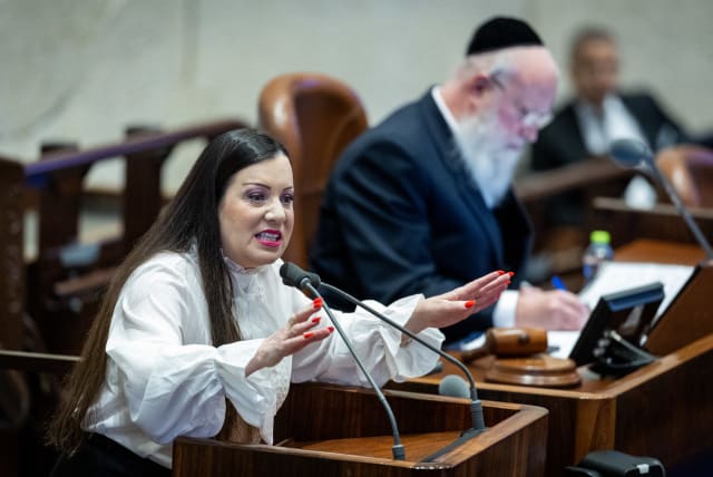  Likud MK Tally Gotliv speaks during a plenum session at the assembly hall of the Knesset, the Israeli parliament in Jerusalem on January 22, 2024 (photo credit: YONATAN SINDEL/FLASH90)
