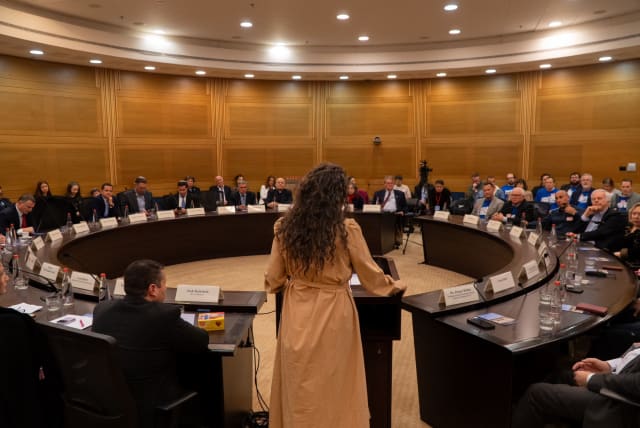  MK Sharren Haskel, co-chair of the Knesset Christian Allies Caucus, speak at the caucus anniversary event on January 23, 2024. (photo credit: KNESSET CHRISTIAN ALLIES CAUCUS)