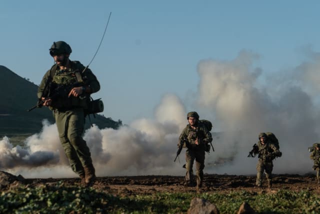  Israeli forces simulating warfare with Hezbollah in Israel's North, January 27, 2024 (photo credit: IDF SPOKESPERSON'S UNIT)