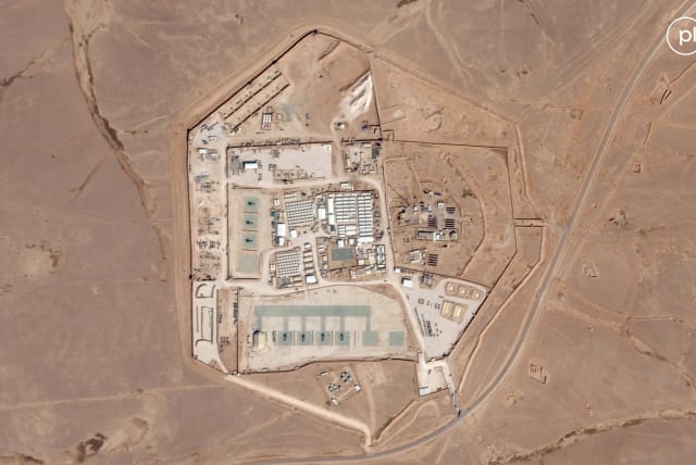  Satellite view of the US military outpost known as Tower 22, in Rukban, Rwaished District, Jordan October 12, 2023 in this handout image. (photo credit: Planet Labs PBC/Handout via REUTERS)