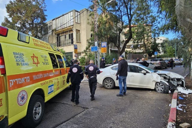  The scene of a terror ramming attack in Haifa, January 29, 2024 (photo credit: MAGEN DAVID ADOM)