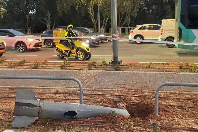  A rocket that fell in Rishon Lezion. January 29, 2024. (photo credit: ALONI MOR)