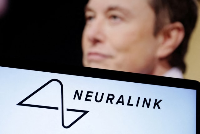  Neuralink logo and Elon Musk photo are seen in this illustration taken, December 19, 2022 (photo credit: REUTERS/DADO RUVIC/ILLUSTRATION/FILE PHOTO)