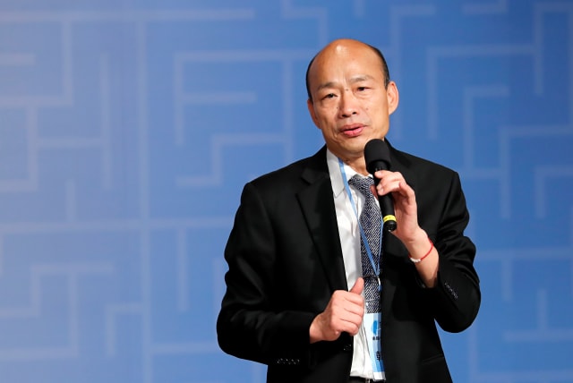  Then-Kaohsiung Mayor Han Kuo-yu speaks during a forum in Taipei, Taiwan, April 30, 2019. (photo credit: REUTERS/TYRONE SIU)
