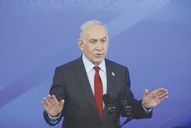  PRIME MINISTER Benjamin Netanyahu speaks at a news conference at the Defense Ministry in Tel Aviv, last month. He was right when he sought to postpone the debate on the postwar political status of Gaza, the writer argues.  (photo credit: TOMER APPELBAUM)