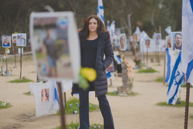  SHERYL SANDBERG at the memorial site of the October 7 Hamas massacre of young Israelis attending the Supernova party at Re'im (photo credit: RAN MENDELSON)