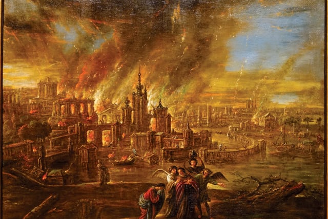  ‘Sodom and Gomorrah Afire’ by Jacob de Wet II, 1680 (photo credit: Daderot/Wikipedia)