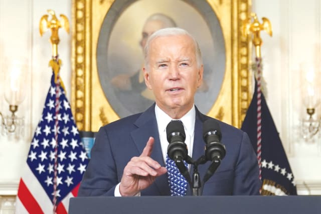  US PRESIDENT Joe Biden delivers remarks at the White House, last Thursday. He declared that Israel’s response in Gaza is ‘over the top.’  (photo credit: KEVIN LAMARQUE/REUTERS)