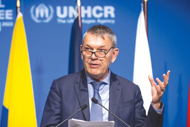  UNRWA COMMISSIONER-GENERAL Philippe Lazzarini addresses the Global Refugee Forum, in Geneva, in December. (photo credit: JEAN-GUY PYTHON/REUTERS)