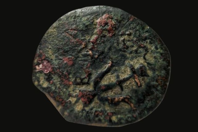  Moneda asmonea de 2.000 años encontrada por un evacuado del kibutz, febrero, 2024 (photo credit: Israel Antiquities Authority)