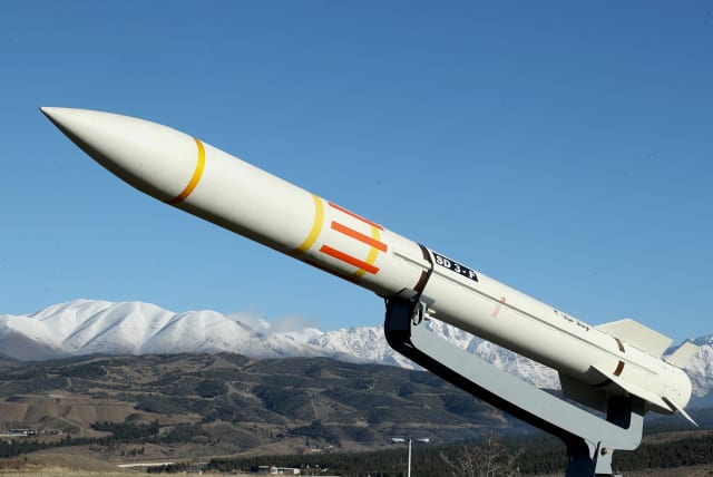  An Iranian missile is displayed during an unveiling ceremony in Tehran, Iran, in this picture obtained on February 17, 2024.  (photo credit: Iran's Defense Ministry/WANA (West Asia News Agency)/Handout via REUTERS)