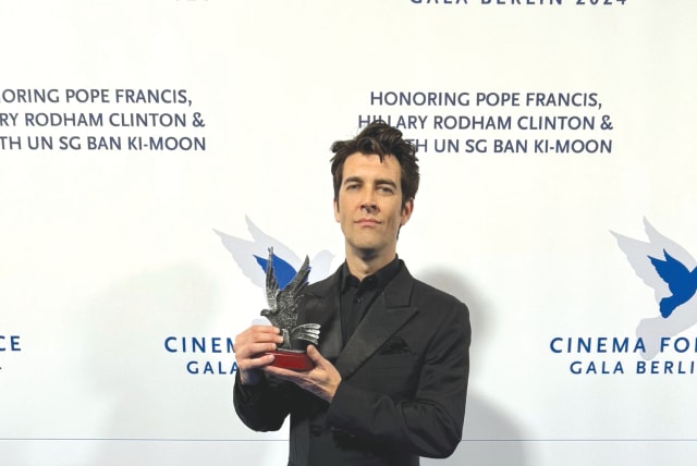 DIRECTOR GUY Nattiv accepts a special award at Berlin’s Cinema for Peace Foundation. (photo credit: PR)
