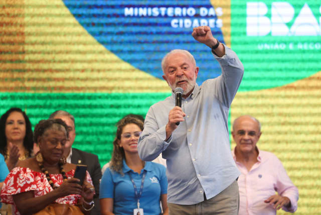  Brazil's President Luiz Inacio Lula da Silva speaks during the inauguration of the Gentileza terminal, in Rio de Janeiro, Brazil, February 23, 2024. (photo credit: REUTERS/PILAR OLIVARES)