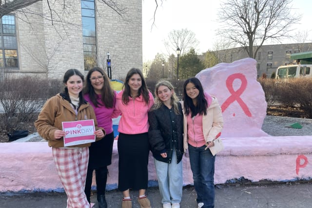  Students at Northwestern University held a Pink Day event in February 2024 to raise awareness of breast and ovarian cancer. (photo credit: Jude Litowitz)