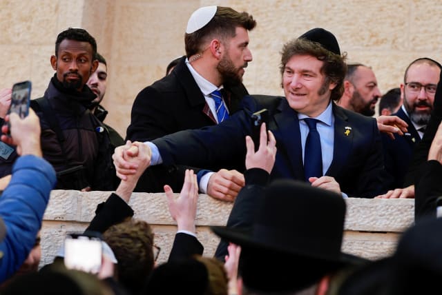  Javier Milei at the Western Wall, February 6, 2024 (photo credit: REUTERS/AMMAR AWAD)