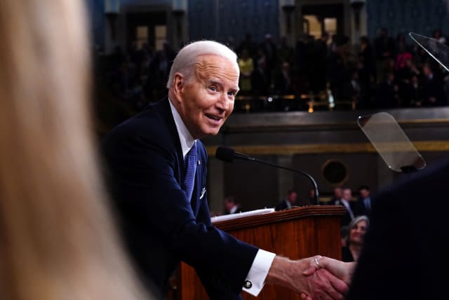  US President Joe Biden departs after delivering his third State of the Union address in the House Chamber of the US Capitol in Washington, DC, USA, 07 March 2024. (photo credit: SHAWN THEW/POOL VIA REUTERS)