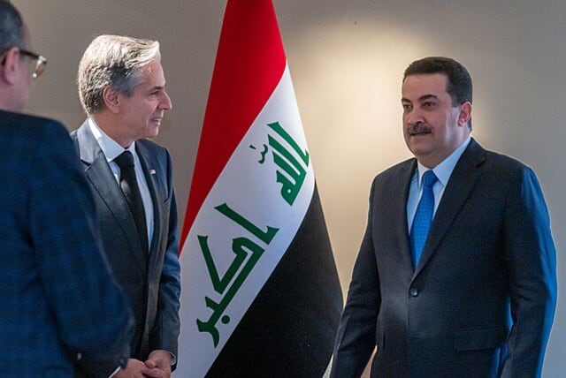 US Secretary of State Antony Blinken meets with Iraqi Prime Minister Mohammed Al Sudani in Munich, Germany, on February 18 2023. (photo credit: PUBLIC DOMAIN)