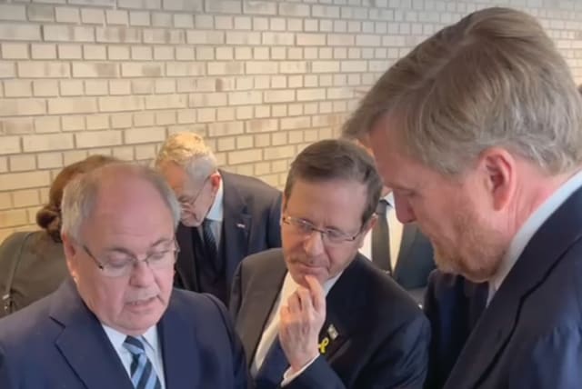  THE WRITER (left) meets with King Willem-Alexander of the Netherlands and President Isaac Herzog at the opening of the new Dutch National Holocaust Museum in Amsterdam. (photo credit: YAD VASHEM)