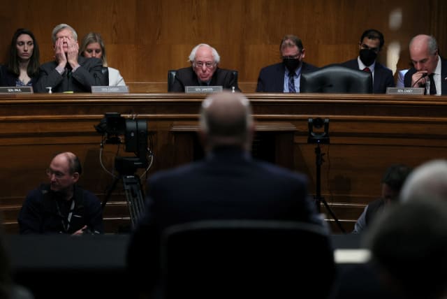 U.S. Senator Bernie Sanders (D-VT), Chair of the U.S. Senate Committee on Health, Education, Labor and Pensions, on Capitol Hill in Washington, U.S., February 8, 2024. (photo credit: LEAH MILLIS/REUTERS)