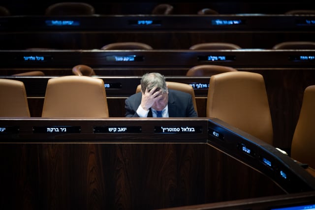  Education Minister Yoav Kisch attends a discussion on the state budget at the assembly hall of the Israeli parliament in Jerusalem, March 12, 2024. (photo credit: YONATAN SINDEL/FLASH90)
