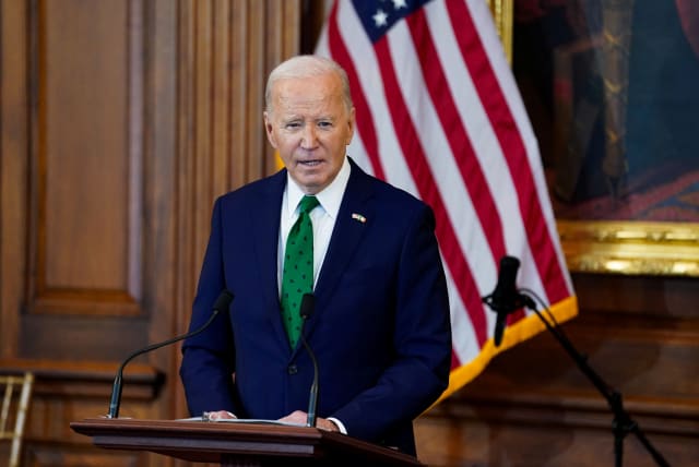  US President Joe Biden attends the Friends of Ireland luncheon at the Capitol in Washington, US, March 15, 2024. (photo credit: REUTERS/KEVIN LAMARQUE)