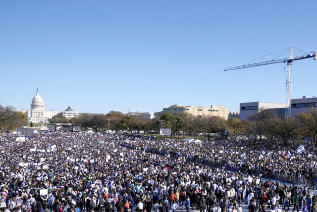  SOME 300,000 Jews and non-Jews rally in Washington DC against antisemitism and in support of Israel, in November. Jews will ultimately survive and outlive this bout of antisemitism – as the Purim story teaches us, says the writer. (photo credit: Elizabeth Franz/Reuters)
