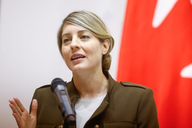  Canadian Foreign Minister Melanie Joly speaks during a joint press conference with Ukrainian counterpart Dmytro Kuleba, amid Russia's attack on Ukraine, in Kyiv, Ukraine February 2, 2024. (photo credit: REUTERS/VALENTYN OGIRENKO)
