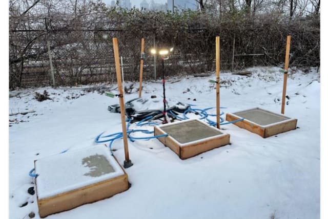 Researchers tested concrete slabs containing phase-change material that can warm themselves up when temperatures fall in order to melt off snow and ice. (photo credit: DREXEL UNIVERSITY)