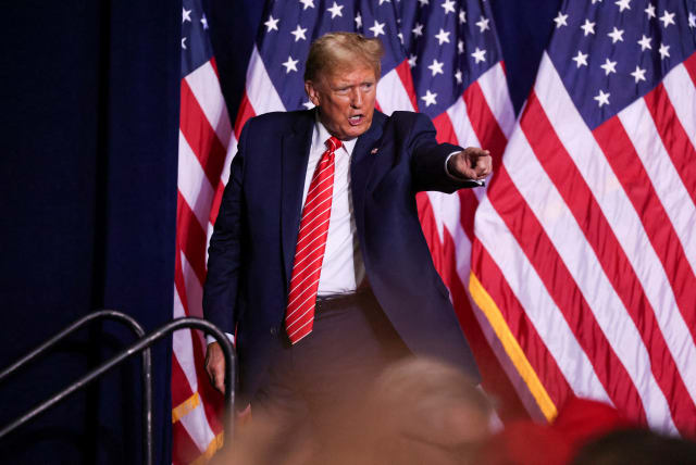  REPUBLICAN PRESIDENTIAL candidate and former US president Donald Trump speaks at a campaign rally in Rome, Georgia, in early March. (photo credit: Alyssa Pointer/Reuters)