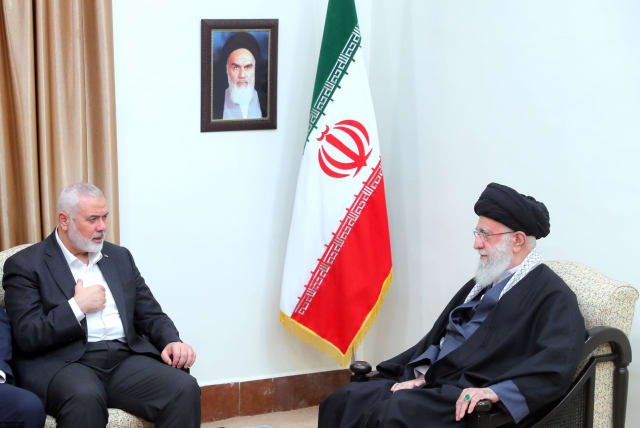  Hamas leader Ismail Haniyeh meets with Iranian Supreme Leader Ali Khamenei in Tehran. March 26, 2024 (photo credit: KHAMENEI.IR)
