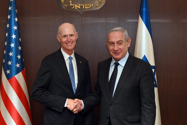  Prime Minister Benjamin Netanyahu and US Senator Rick Scott on March 27, 2024 (photo credit: PRIME MINISTER'S OFFICE)