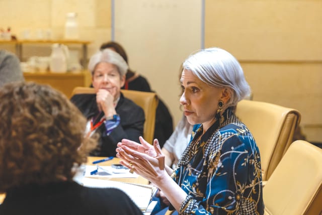 Michal Philosoph addresses a group of women last week at the Foreign Ministry. (photo credit: DANA BAR SIMAN TOV)