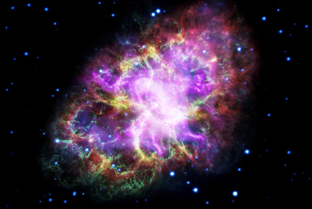  This composite image of the Crab Nebula, a supernova remnant, was assembled by combining data from five telescopes spanning nearly the entire breadth of the electromagnetic spectrum. (photo credit: NASA)