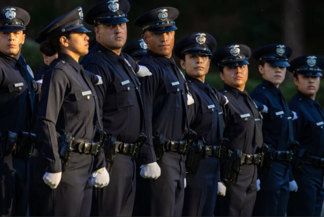  New officers graduate from the Los Angeles Police Academy on Oct. 20, 2023, in Los Angeles. The department also conducts training for or alongside some foreign law enforcement agencies. (photo credit: Irfan Khan/Los Angeles Times/TNS)