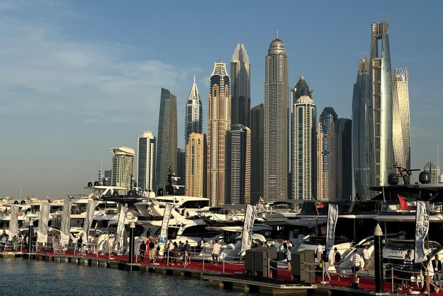 General view of the luxury yachts during Dubai's International Boat Show, in Dubai, United Arab Emirates, March 2, 2024. (photo credit: REUTERS/ABDEL HADI RAMAHI)