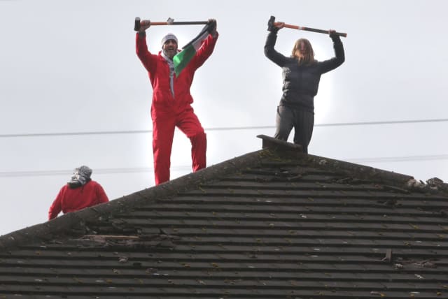  Members of the Palestine Action group, upon breaking into a Teledyne building in Shipley, UK. (photo credit: PALESTINE ACTION ON X (FAIR USE))
